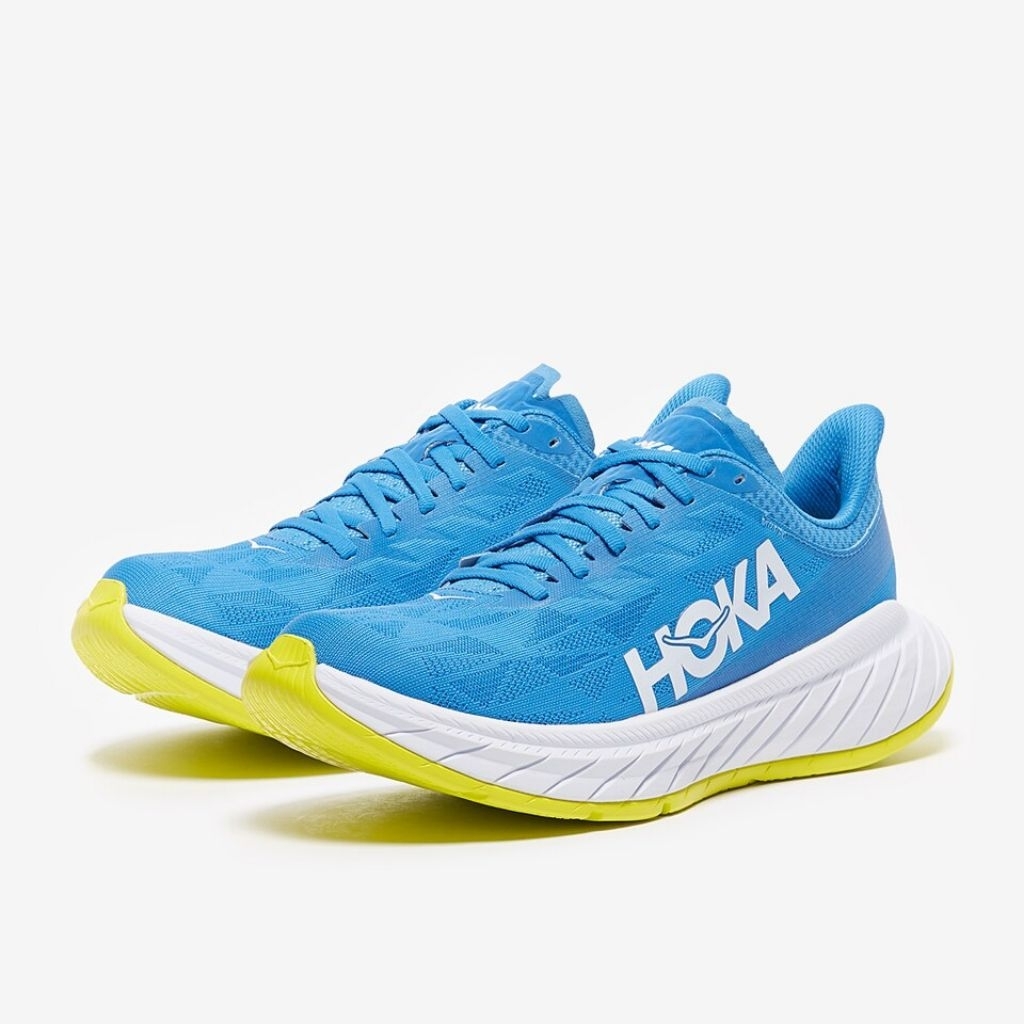Sepatu lari pria wanita hoka carbon X2 blue white yellow