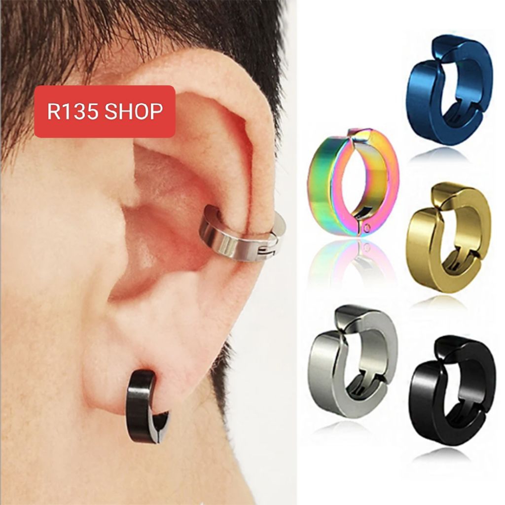 R135 Anting Titanium Pria Piercing Keren Model Jepit