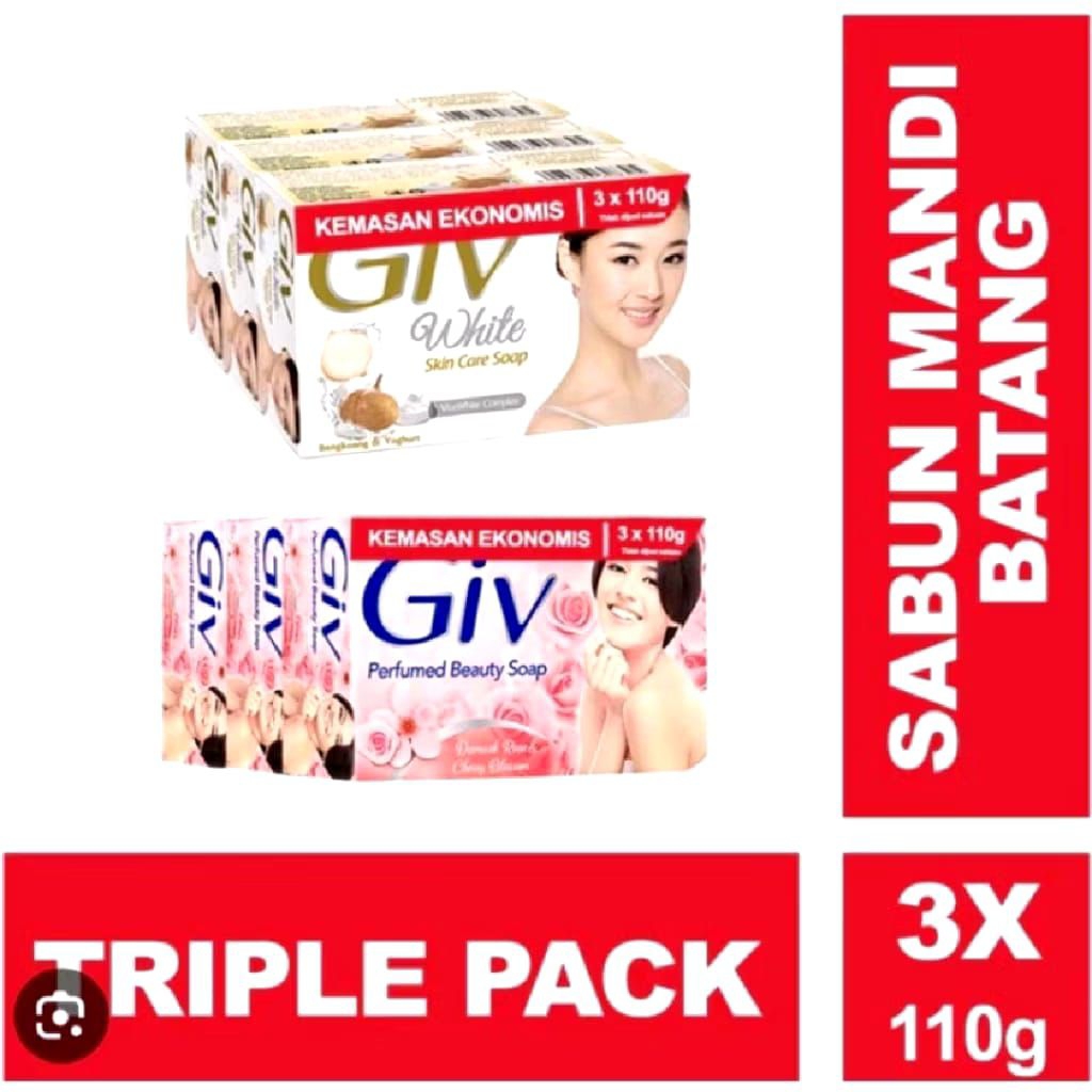 GIV Sabun Mandi Batang 3 x 110gr | Giv Damask Rose | Giv Bengkoang & Yoghurt