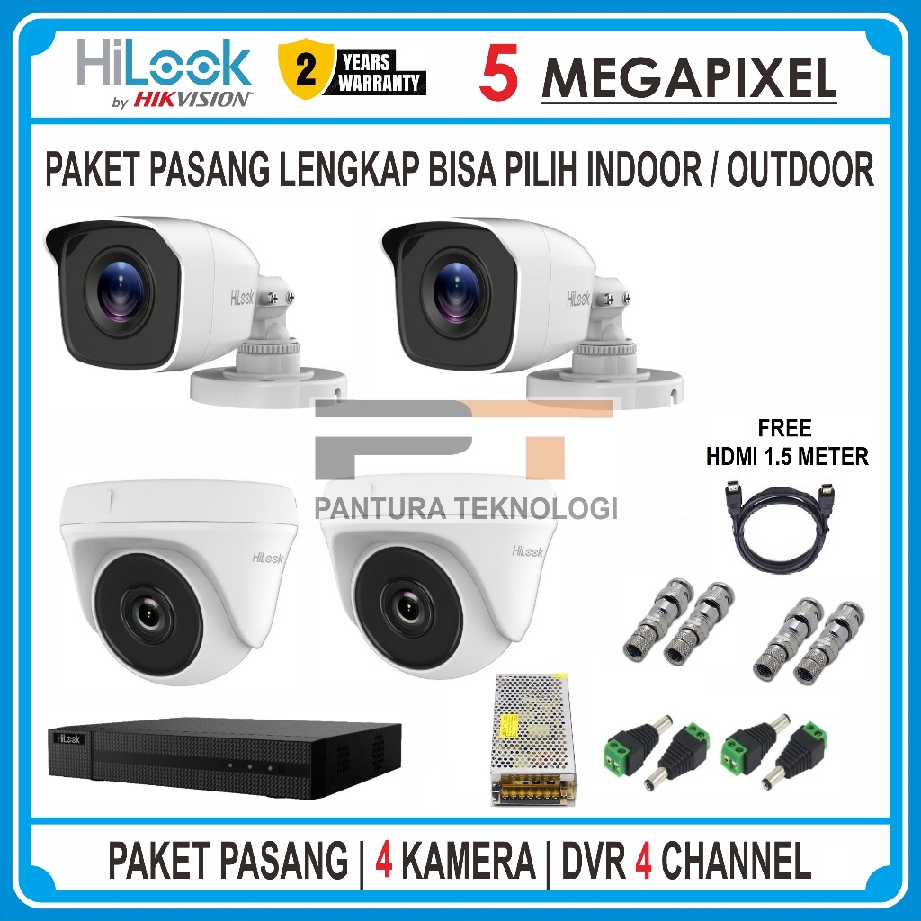 PAKET CCTV HILOOK DVR 4 CHANNEL 4 CAMERA 5MP TURBO HD SERIES PAKET CCTV KOMPLIT / PAKET CCTV HILOOK 