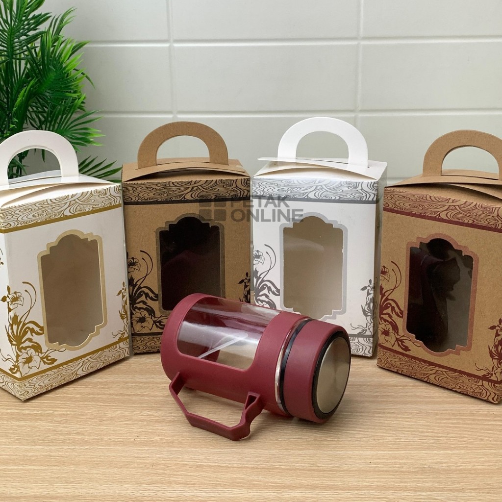 Gelas Gagang Kaca/ Gelas Shell 500 ml warna gelap Kemasan Box Tenteng