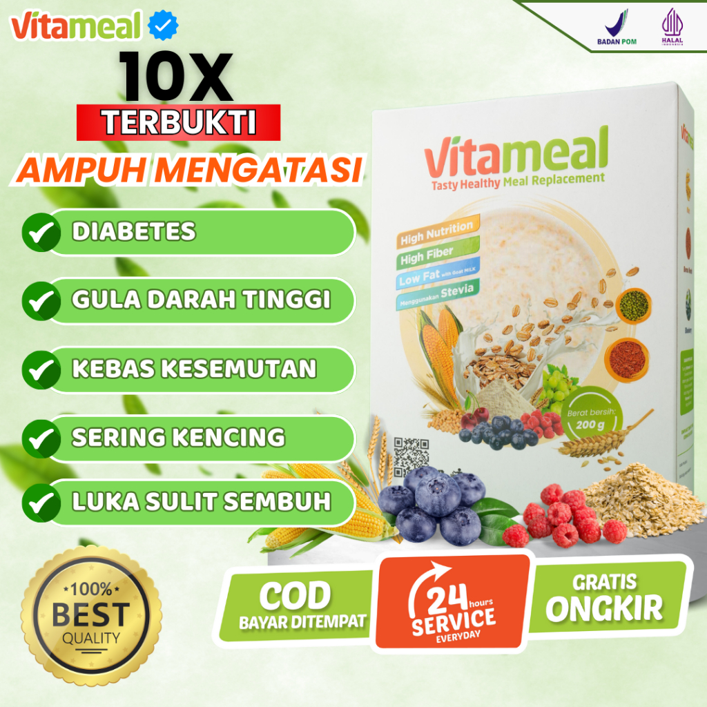 

[10X LEBIH AMPUH] Vitameal Sereal Sehat Penurun Gula Darah Kolesterol Bebas Kebas Kesemutan Akibat Diabetes Atasi Asam Lambung Maag Vitamel Official FITAMEAL GERD
