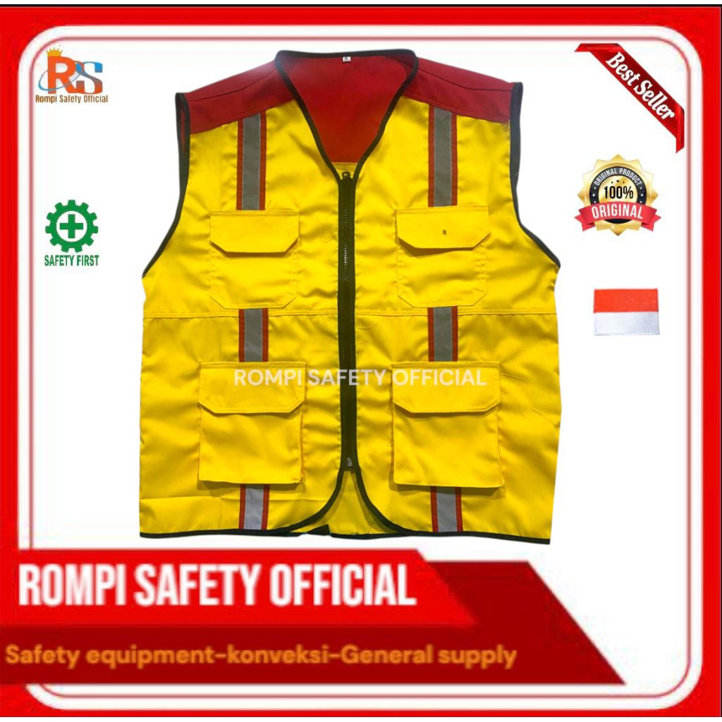 Safety vest Pu warna kuning kombinasi merah /rompi safety /rompi proyek