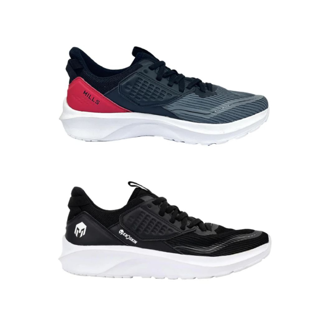 Mills –EVANDER- BLACK WHITE, BLACK DARK GREY- Sepatu lari /Running /Trail Run / Basket /BTS Futsal F