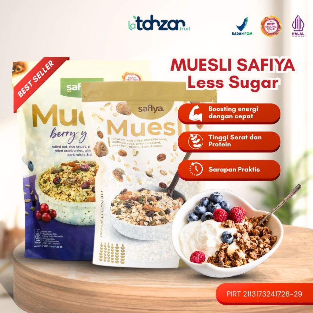 

Muesli Safiya Dried Fruit Mix Almond Sereal Oatmeal Instan Makanan Diet Sehat Alami Premium