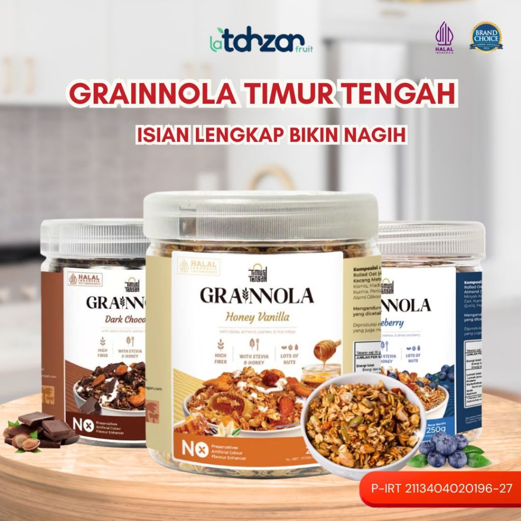 

Granola Timur Tengah 250gram Grainnola Sarapan Diet Oatmeal Instan Sereal Rendah Gula