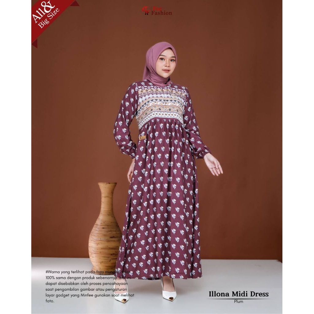 Illona Midi Dress By Fee Fashion √ Gamie motif √ Gamis cantik √ Gamis rayon