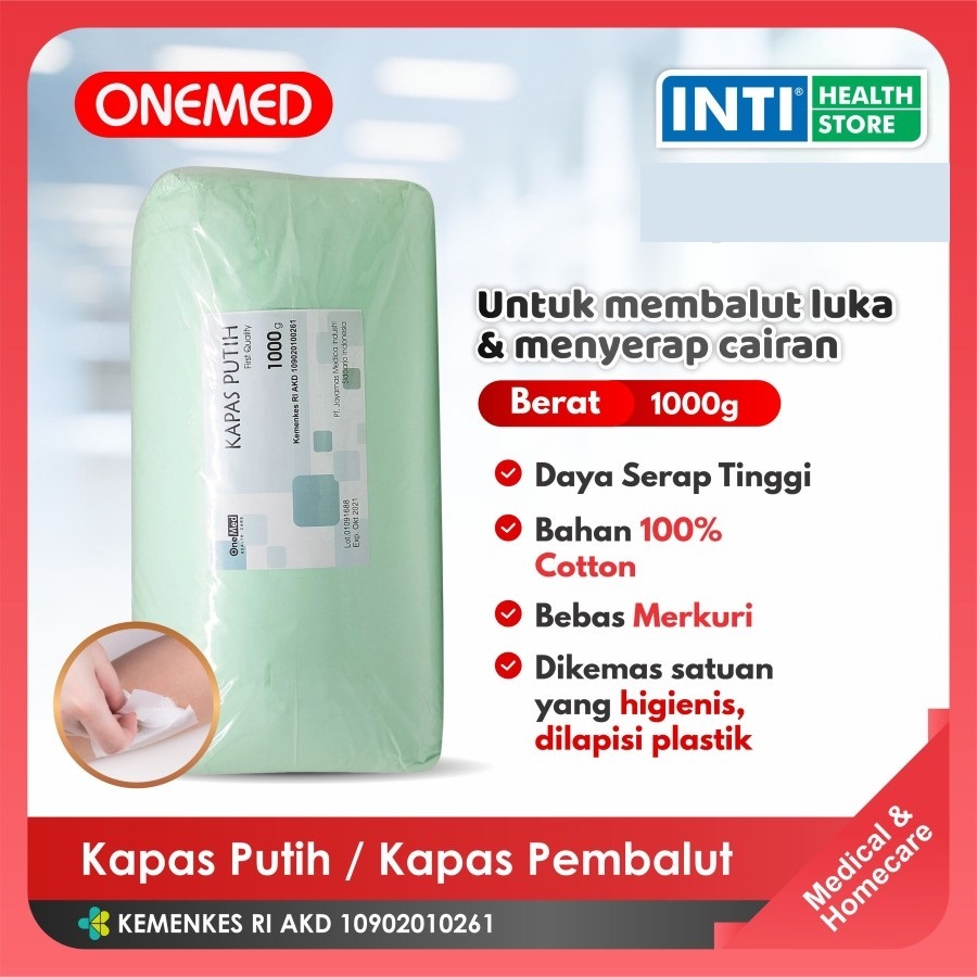 Onemed | Kapas Putih | Kapas Pembalut 1kg Onemed | Kapas Onemed 1000 g