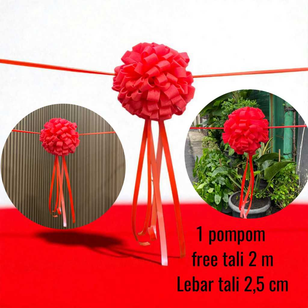 

Pita peresmian gunting pita opening pita satin Tille merah pita grand opening set lengkap gunting peresmian pom pom siap pakai