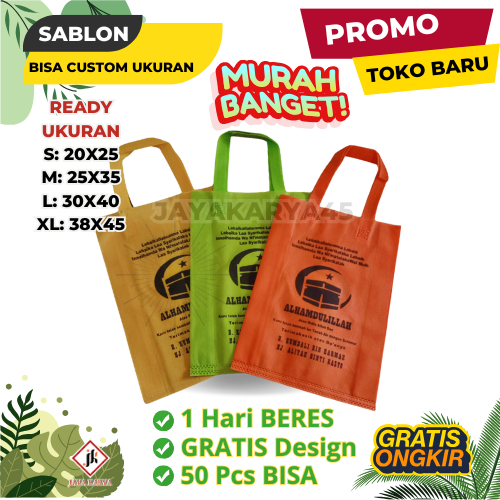 

Tas Spunbond Sablon Ukuran 25x35x8 | 30x40 | 38x45 / Goodie Bag Custom