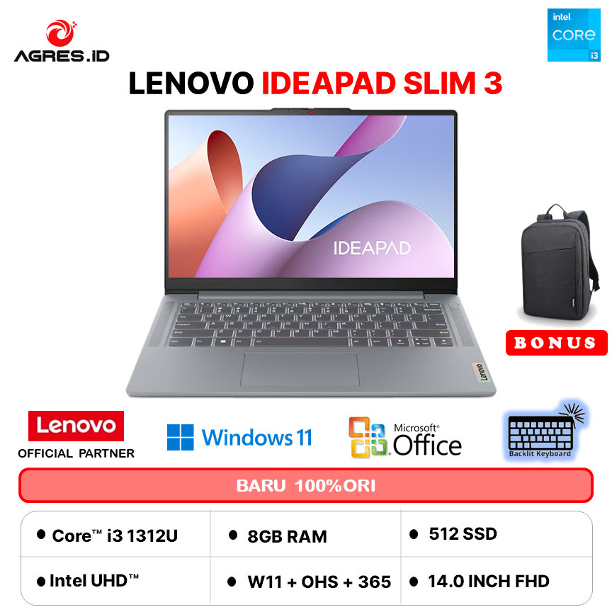 LENOVO IDEAPAD SLIM 3 14 I3 1315 8GB 512GB W11+OHS+M365B 14.0FHD BLIT 2Y PREM GRY -5PID