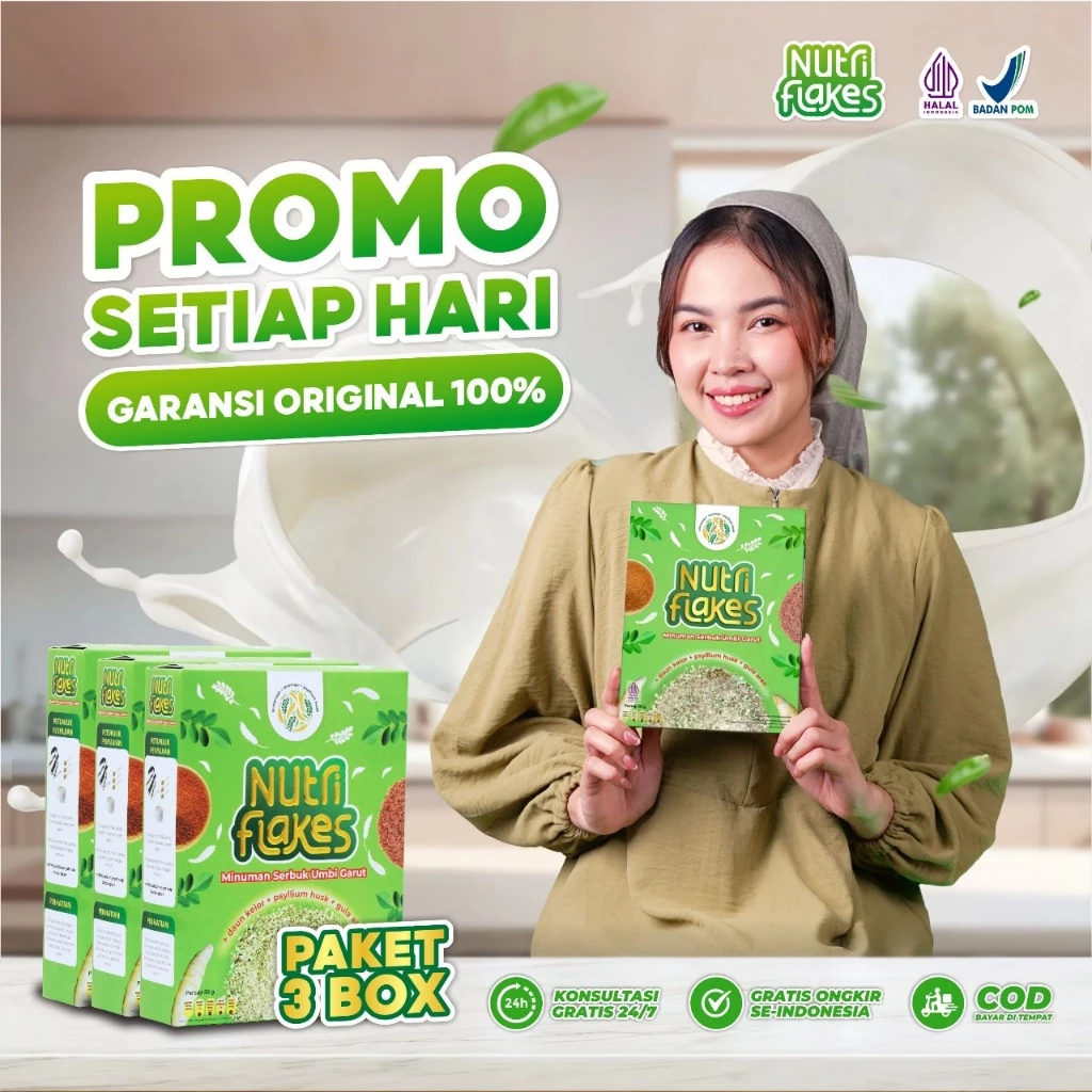 

Nutriflakes 3 Box Sereal Sehat Umbi Garut Efektif Atasi Asam Lambung, Maag, Gerd