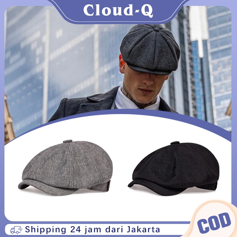 Topi Baret Retro Luar Pria / Uniseks Newsboy Cap Polos Linen Bernapas