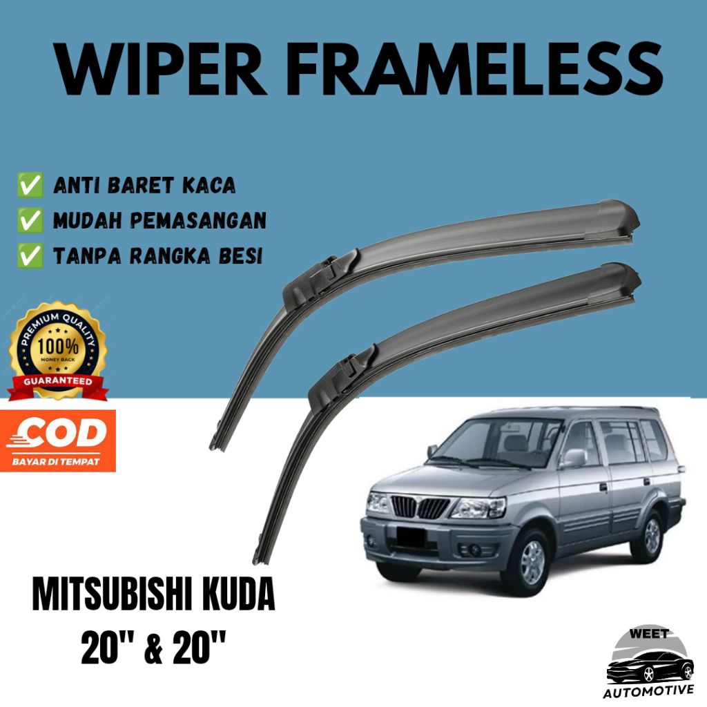 Wiper Frameless Full Karet Kaca Depan Mobil Mitsubishi Kuda