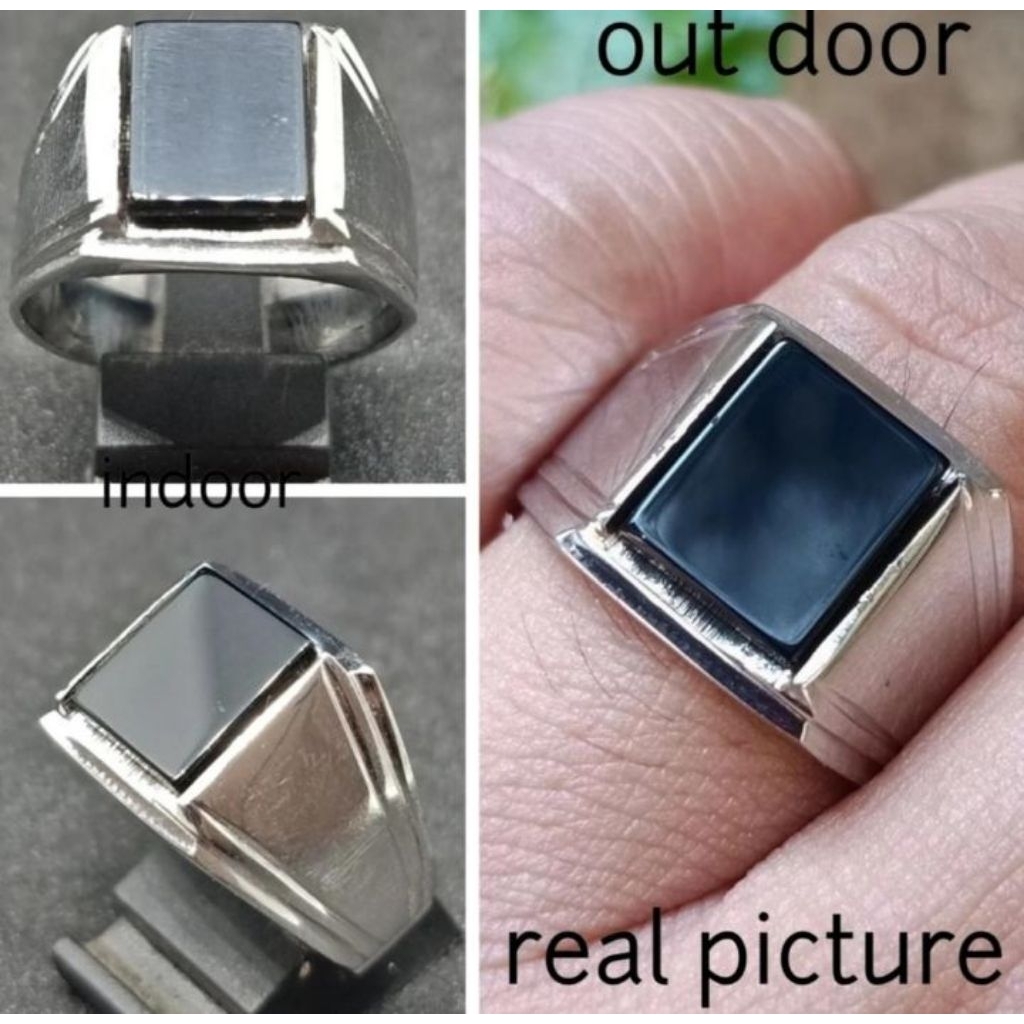 cincin batu black onyx kotak ring monel
