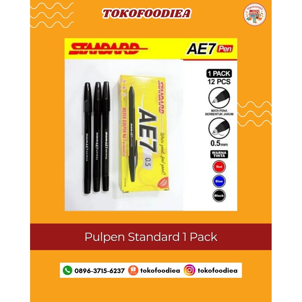 

Pulpen Standard AE 7 0.5mm 1 Lusin Pen Standard Pulpen Enak Buat Nulis | Tokofoodiea