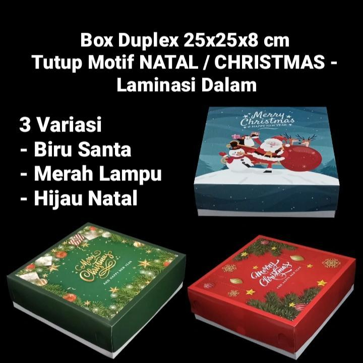 

box duplex tutup motif natal laminasi dalam dus cake xmas packaging ukuran 25x25x8cm