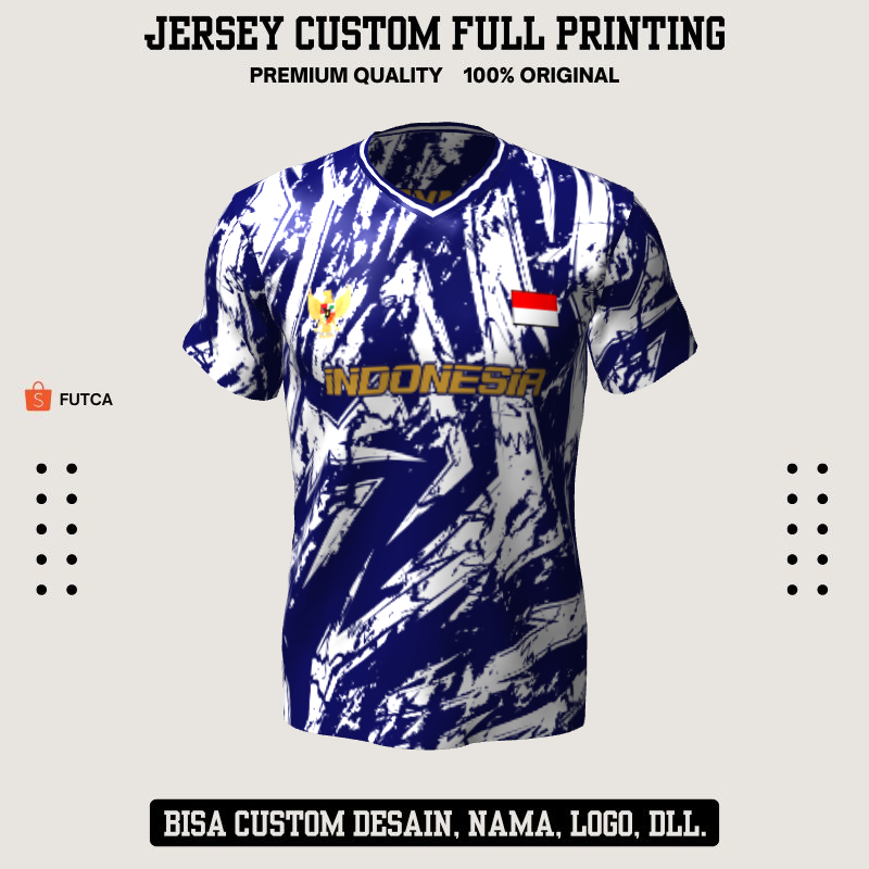 Kaos Jersey Futsal Biru Putih Motif Abstrak 196 - Jersey Olahraga Custom Full Printing