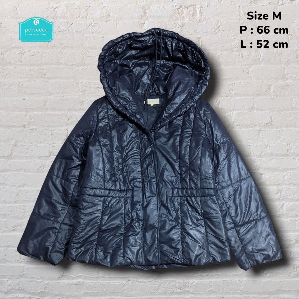 Size M Puffer Down Jacket Persodea  Shawl Collar Down Blue Navy    Second Preloved #K100