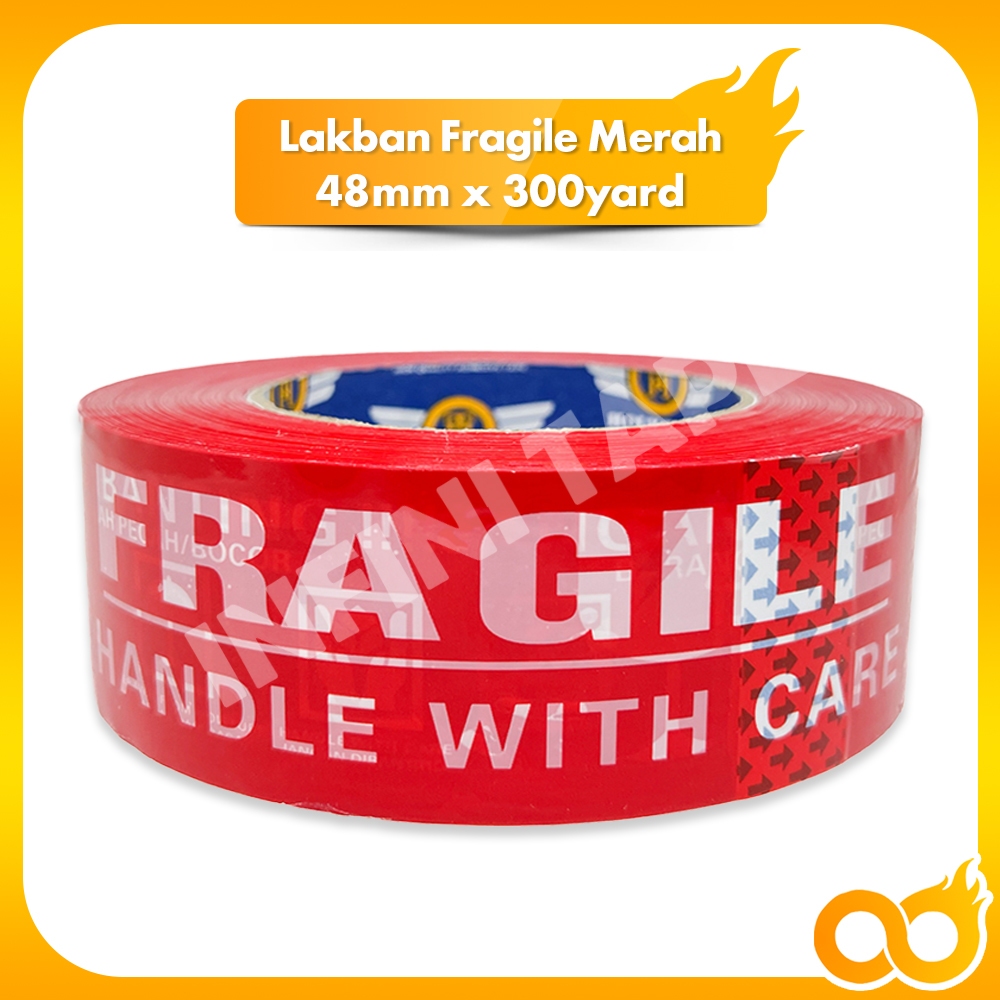 

Lakban Fragile Merah Handle With Care 300 Yard x 48 mm x 48 micron Jangan Dibanting Holytape