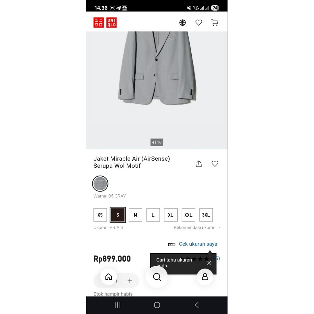 Uniqlo blazer jas tartan casual size XL 78/58