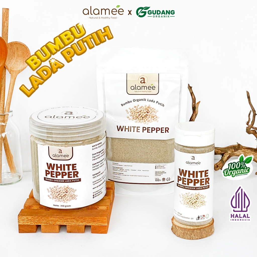 

alamee bumbu organik lada putih tanpa tambahan menjadikan bumbu alami dengan rasa pedas alami