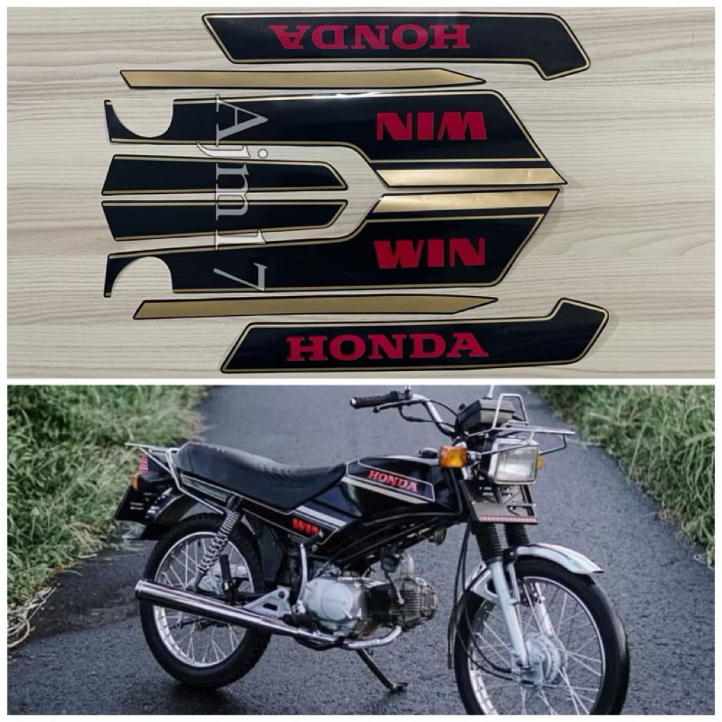 STIKER STRIPING MOTOR HONDA WIN 1984 HITAM GOLD MERAH