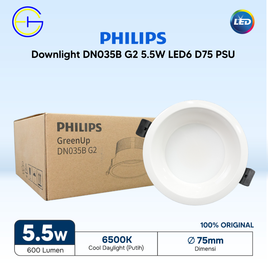 Lampu LED Downlight DN035B G2 Philips 5.5W LED6 D75 PSU