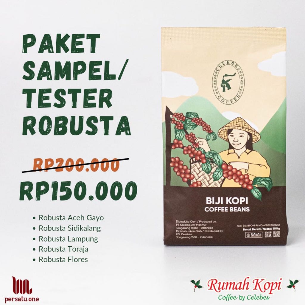 

[CELEBES COFFEE] Paket Sampel / Tester Kopi Robusta untuk kafe 100 g