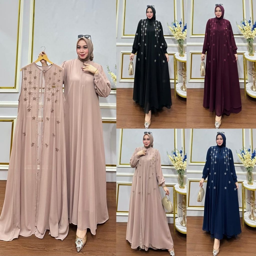 FLASH SALE ZIFA FASHION COD MELODY SET ROMPI 2 IN 1 GAMIS CRUTY BORDIR TERBARU LD 110CM PB 140CM