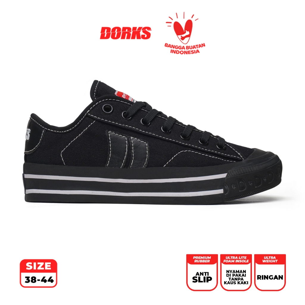 Dorks - Metro Low Full Black Sepatu Sneakers Casual Pria Wanita