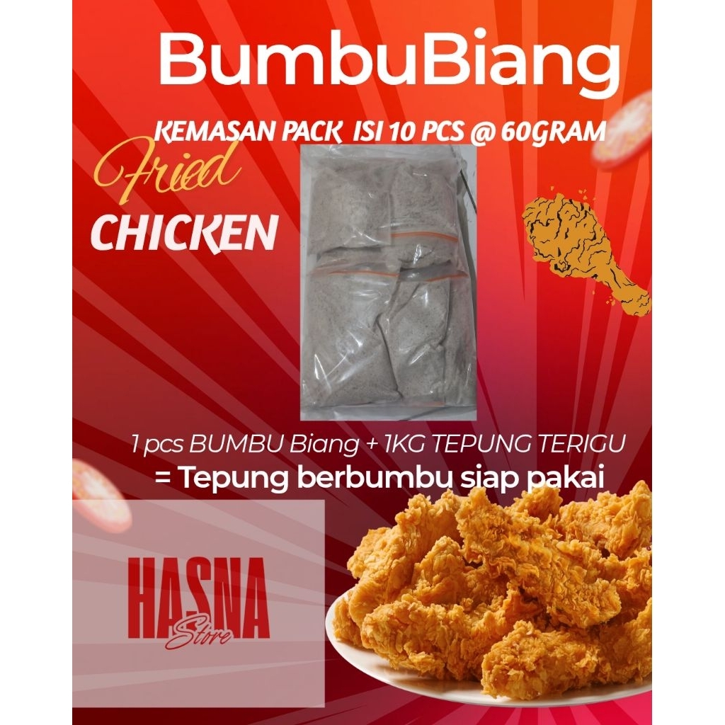 

Bumbu Biang Bubuk tepung Ayam Fried Chicken 1 pack isi 10 shaset untuk dicampur 10kg tepung terigu