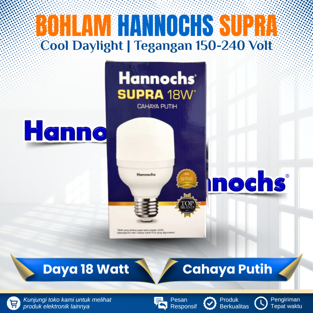 LAMPU LED HANNOCHS SUPRA LED 18 WATT CAHAYA PUTIH LAMPU BOHLAM HANNOCHS 18 WATT COOL DAYLIGHT LED