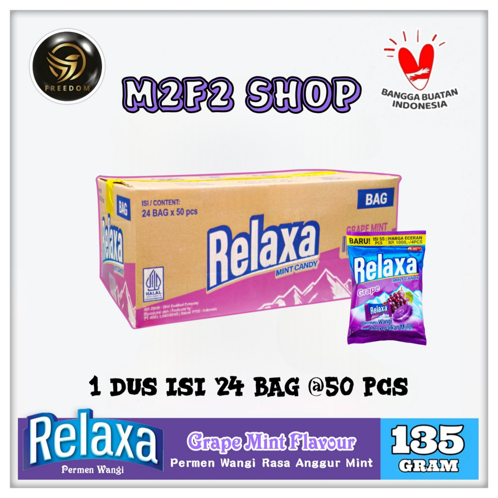 

Relaxa Grape Mint Flavor Candy | Permen Mint Rasa Anggur Wangi Segar Bag - 135 gr (Kemasan Karton)
