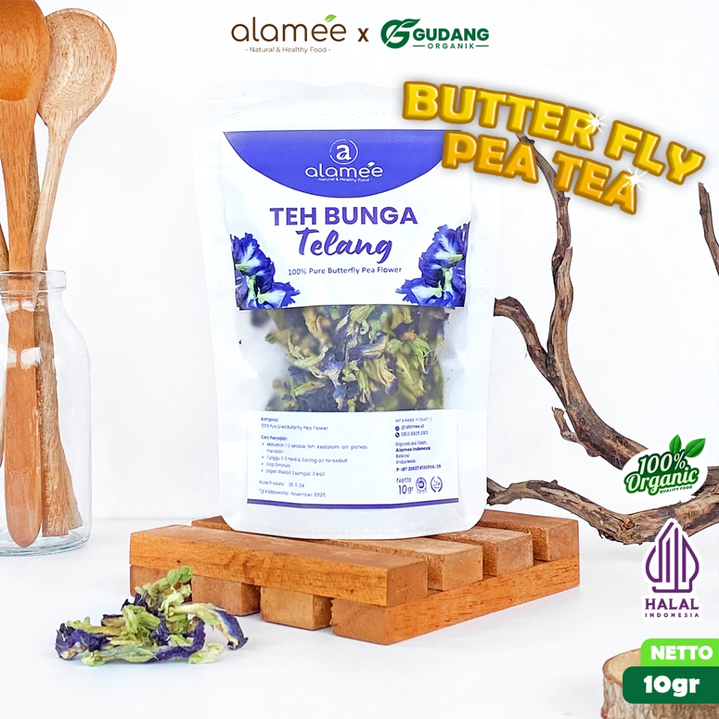 

ALAMEE Teh Bunga Telang Butterfly Pea Tea kemasan 10 gram memberikan rasa unik dengan kelembutan