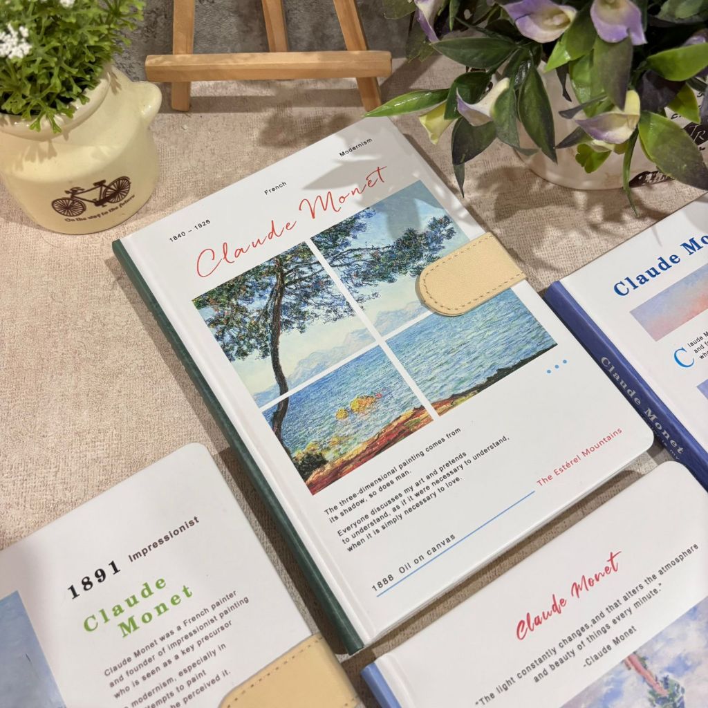 B6 Buku Claude Monet | Kertas Polos Tidak bergaris | Buku Tutup Magnet | Buku Jurnal Kertas Kosong