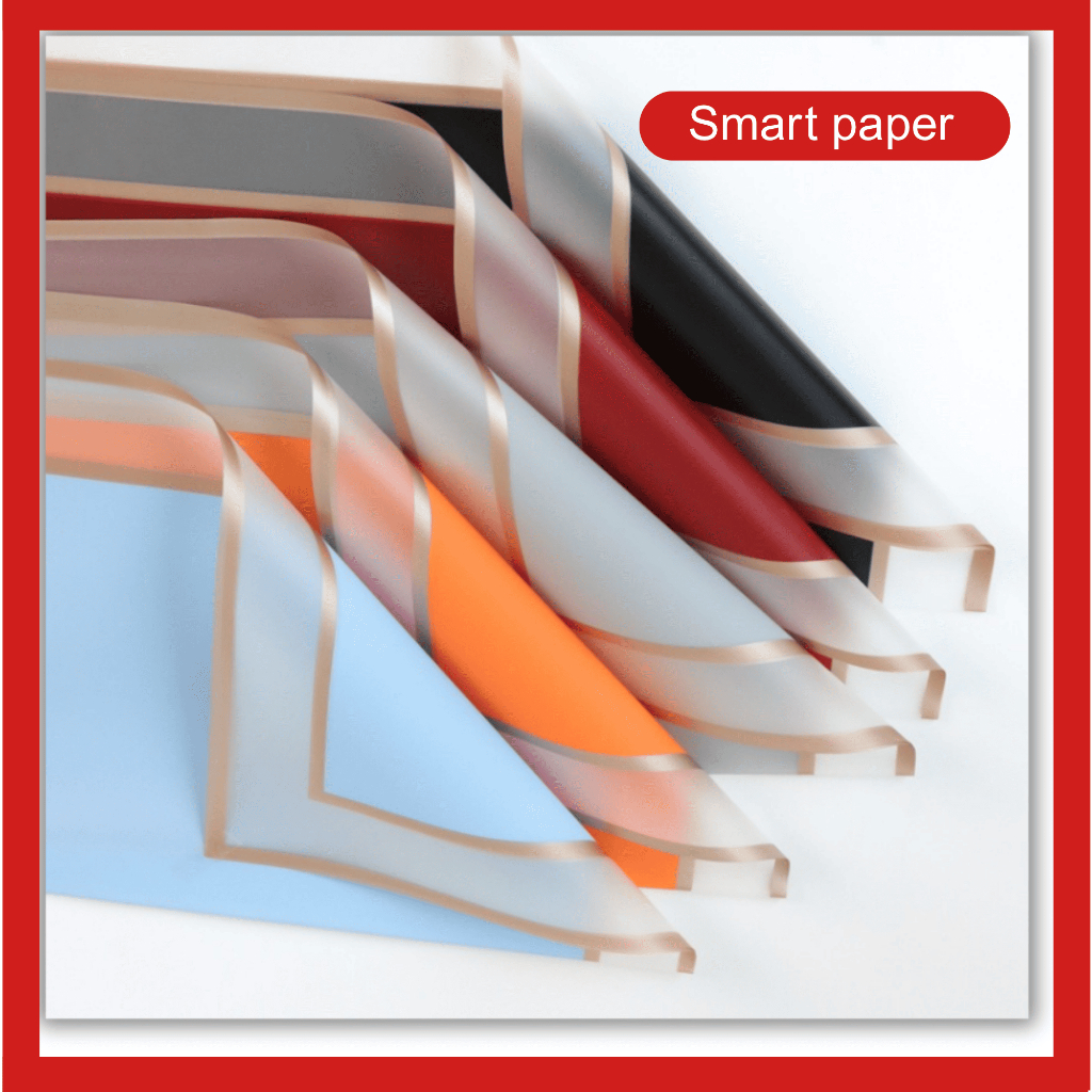 

Isi 20 LEMBAR Flower Wrapping Paper Transparent Gold Frame Double List Waterproof Cellophane KB085