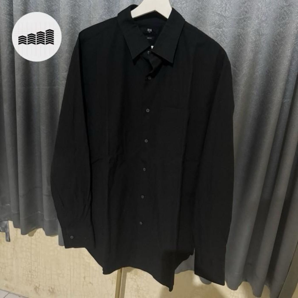 Uniqlo - Kemeja Formal Pria Fine Cloth Easy Care Broadcloth Stretch Slim Fit Shirt | Long Sleeve Reg