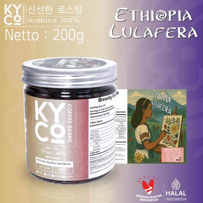 

Biji Kopi Arabika Ethiopia Lulafera 200 gram - Impor Beans Grade 1 | Roast Beans | Brewing | Medium Roast | Fillter | Blend Kopi | Kiyowo Coffee Roastery