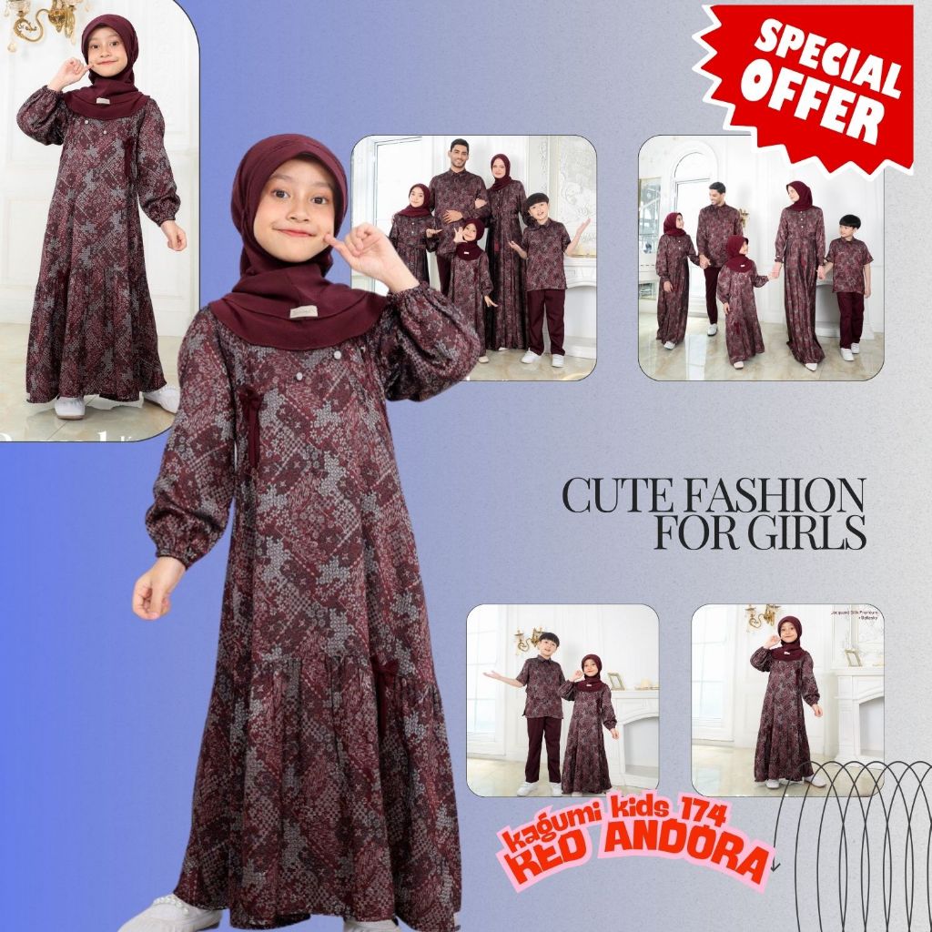 DRESS ANAK GAMIS HIJAB ETHICA KAGUMI KIDS 174 RED ANDORA