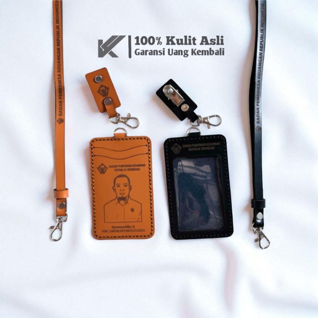 

ID Card Holder Lanyard Kulit Sapi Asli Gratis Custom Design & Gravir