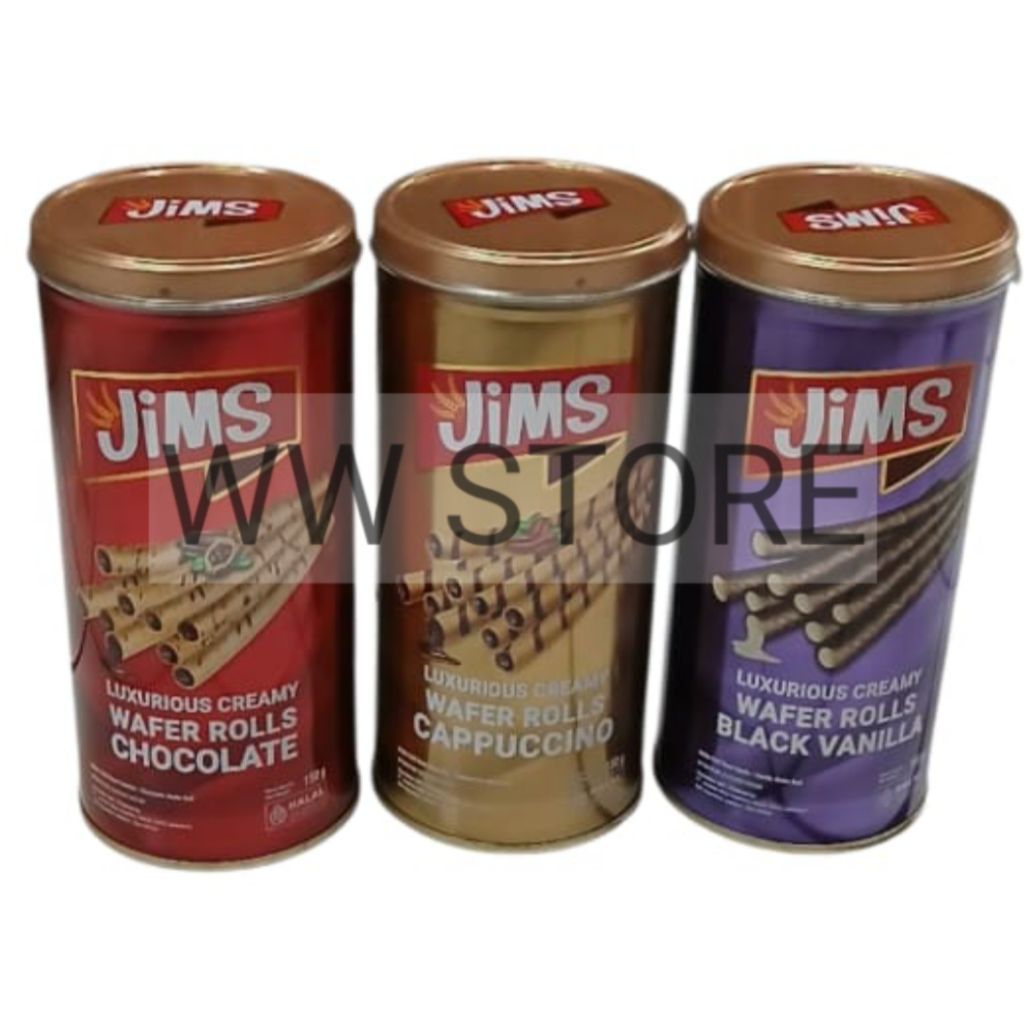 

Wafer gulung rasa cokelat coklat vanila kopi kapucino halal MUI JiMS SELECTED CREAMY WAFER ROLLS Chocolate Black Vanilla Cappuccino kaleng tin 150g