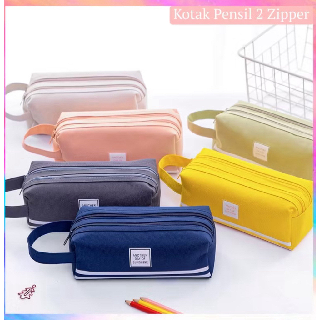 

Dual Zipper Dompet Pensil 2 Layer/Dompet Make Up Tas Serbaguna Tempat Pensil Pen/Pouch Make Up Kotak Pensil Stationery