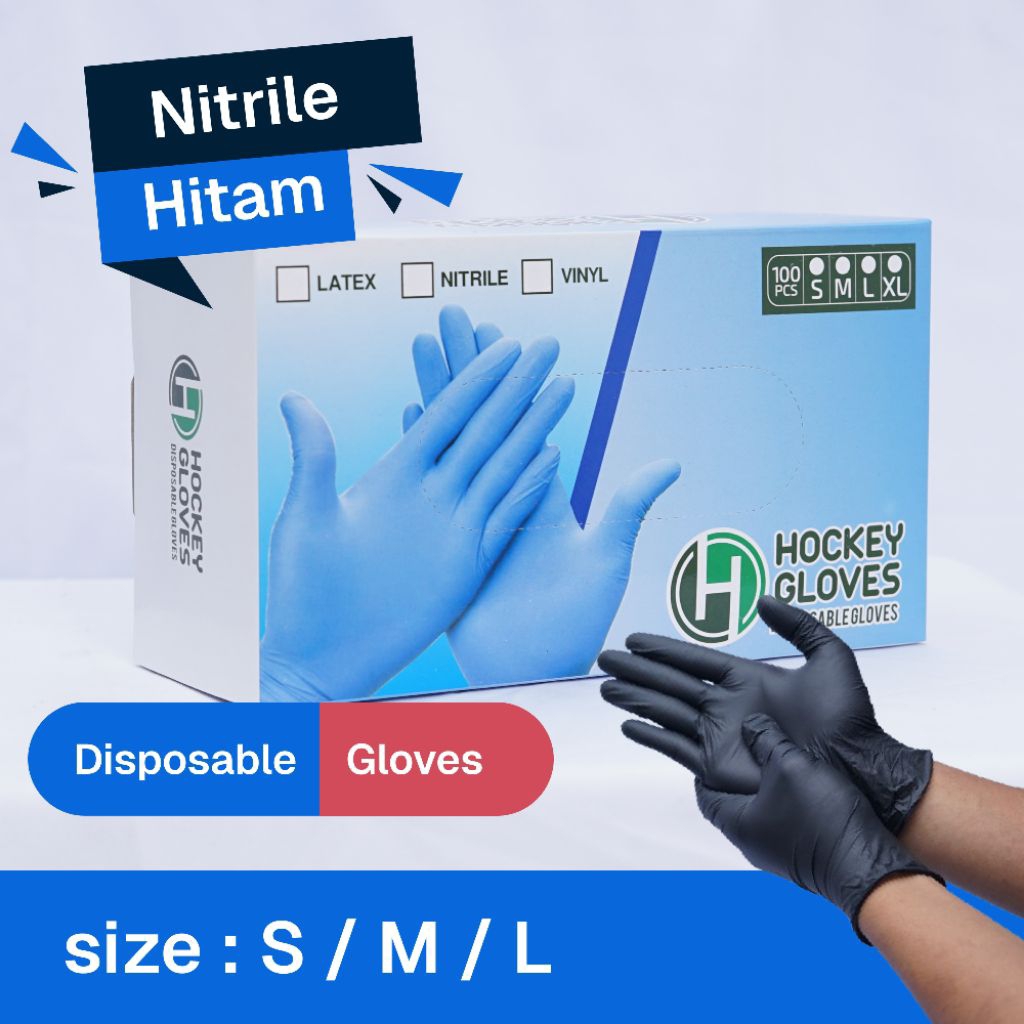 Handscoon Sarung Tangan Nitrile - Hockey Hitam Disposable Gloves exam/medis/food