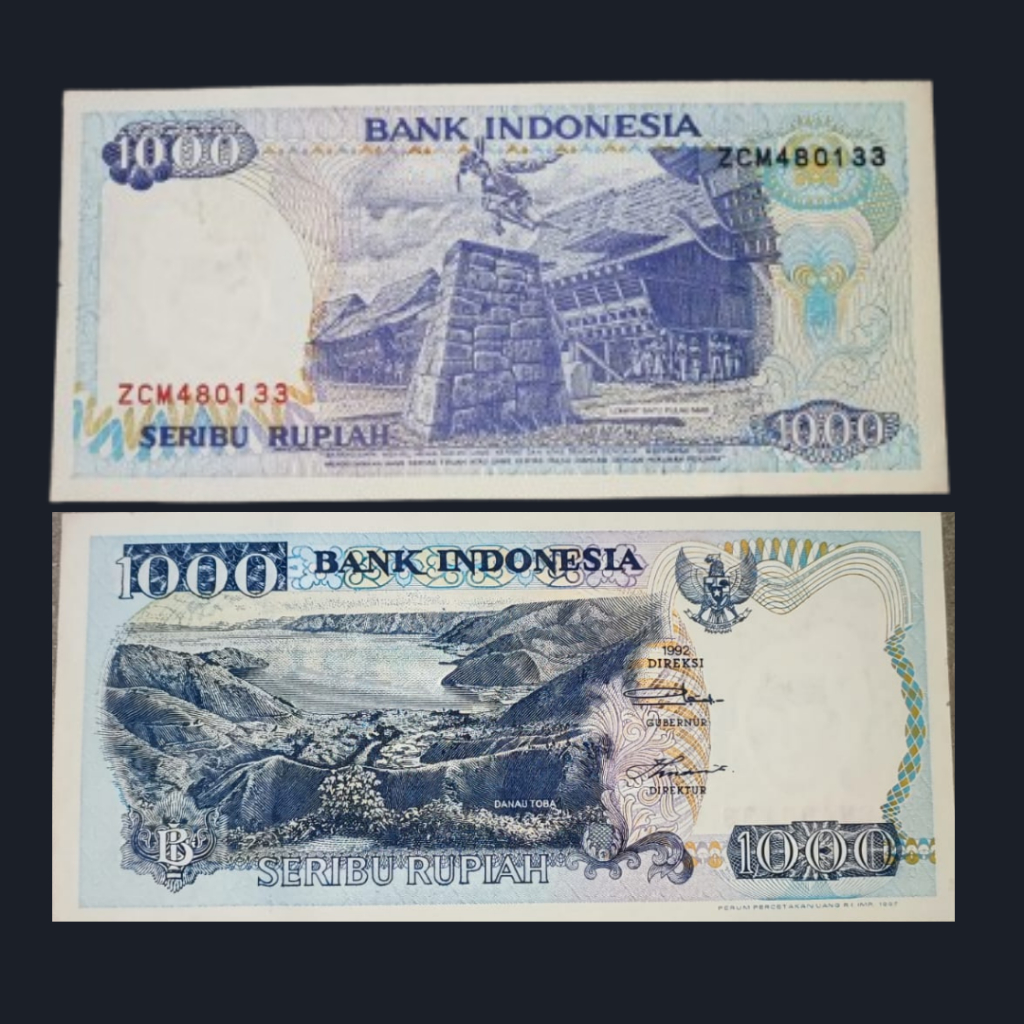 Uang Kuno Indonesia 1000 Rupiah Lompat Batu Tahun 1992 | UNC | Gress