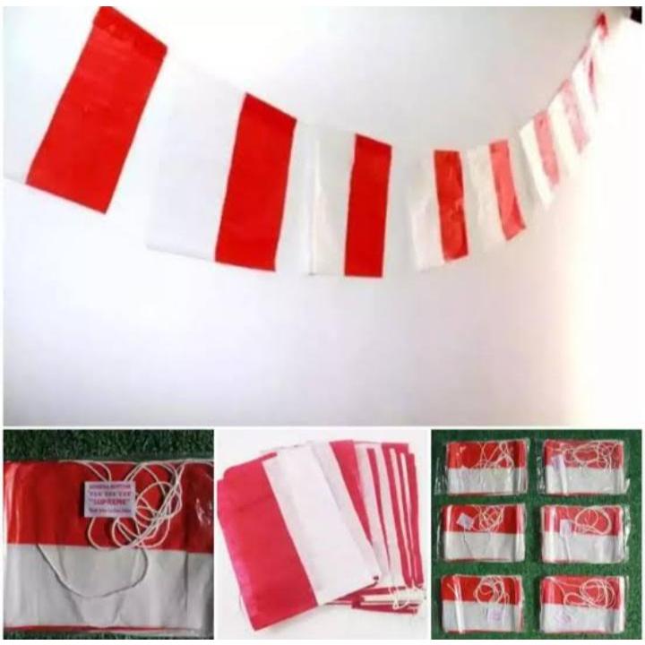 BENDERA MERAH PUTIH TALI BAGONG VJ / BENDERA MERAH PUTIH PLASTIK / BENDERA MERAH PUTIH RENTENG FULL 