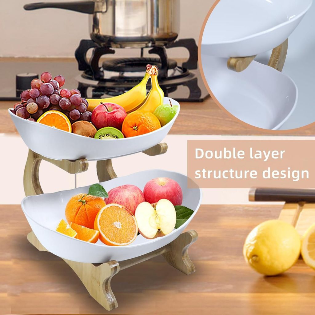 Rak Susun Tier Fruit Bowl Display Stand Snack Plate - 3WR - White