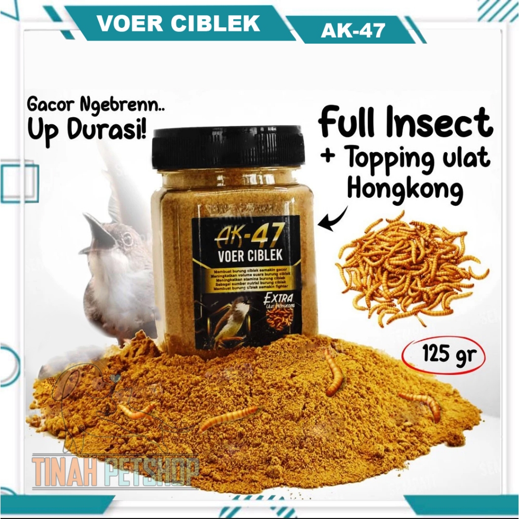 AK 47 Voer Ciblek 125gr Extra Ulat Hongkong Pakan Voer Pur Burung Ciblek Kristal Sawah Jawa Prenjak 