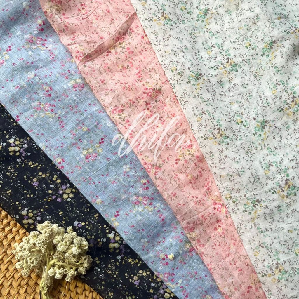 kain katun silky sutra motif bunga kecil - kain mukena - kain katun sutra halus lembut