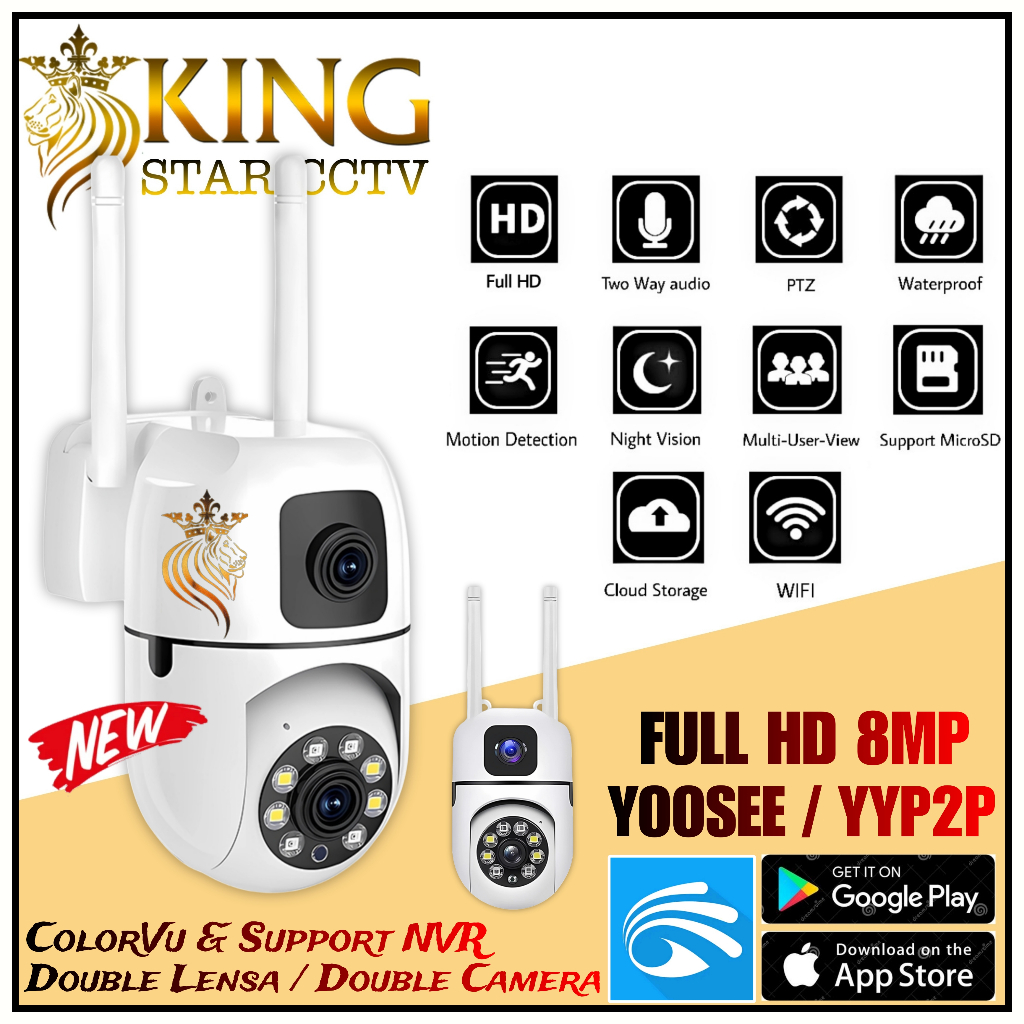 IP Camera CCTV DOUBLE LENSA YOOSEE Full HD 8MP CCTV Wireless ColorVu IP Camera Waterproof